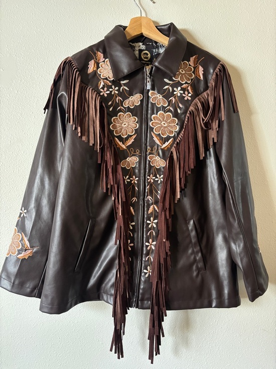 Ameri Mode Jackets & Blazers - Ameri Mode NWOT Vegan Leather Embroidered Fringe Jacket Size Medium